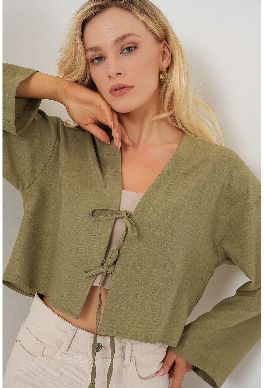 Önü Bağlamalı Keten Kimono 960