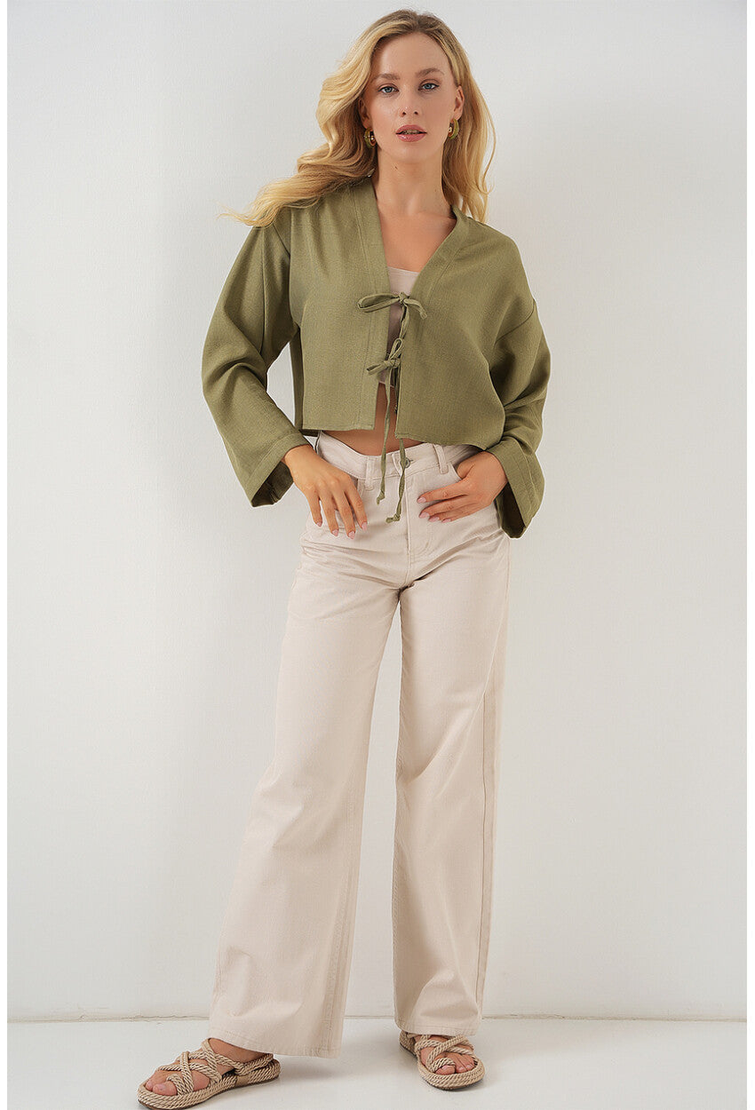 Önü Bağlamalı Keten Kimono 960