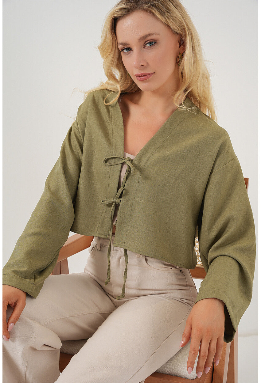 Önü Bağlamalı Keten Kimono 960