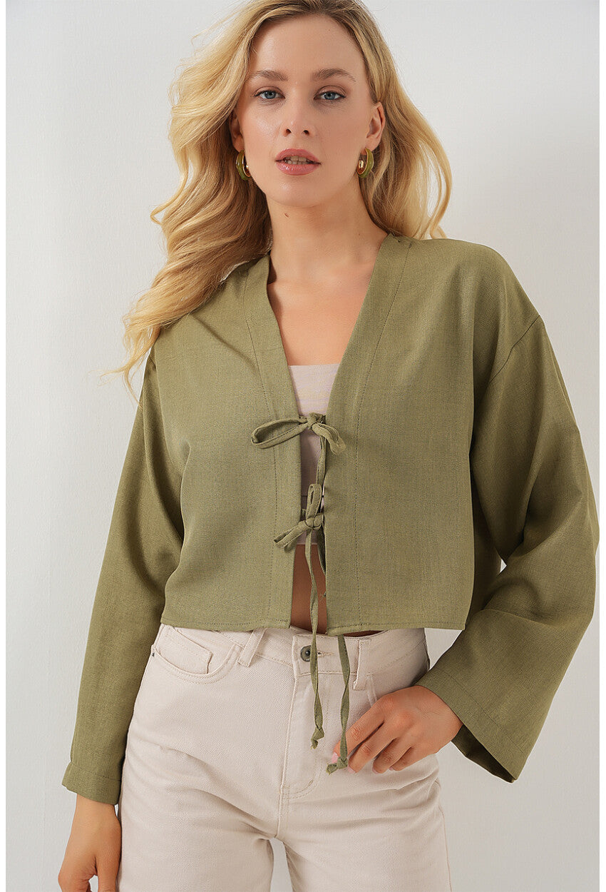 Önü Bağlamalı Keten Kimono 960