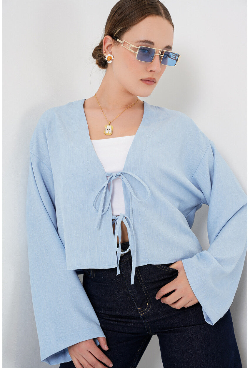 Önü Bağlamalı Keten Kimono 960