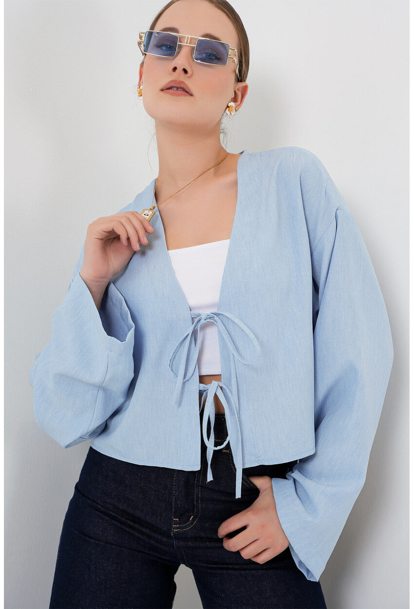 Önü Bağlamalı Keten Kimono 960