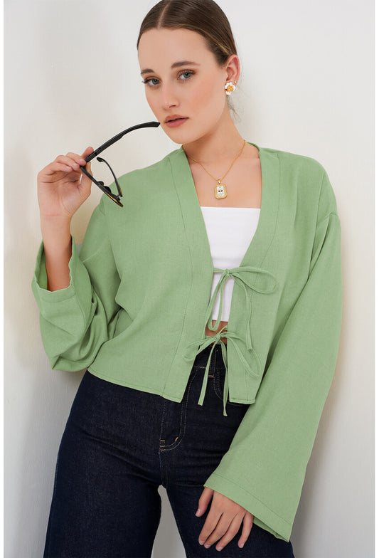 Önü Bağlamalı Keten Kimono 960