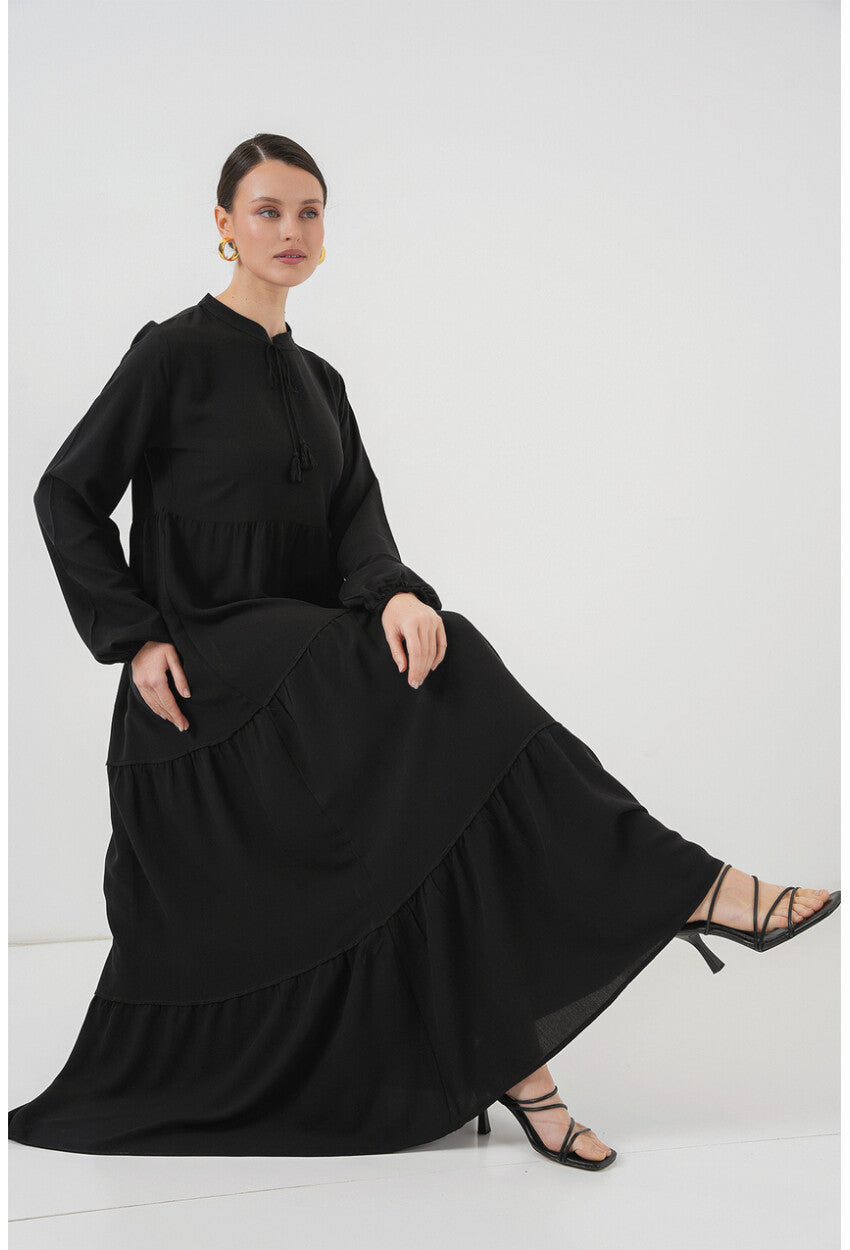 T1627 Yaka Bağcıklı Elbise