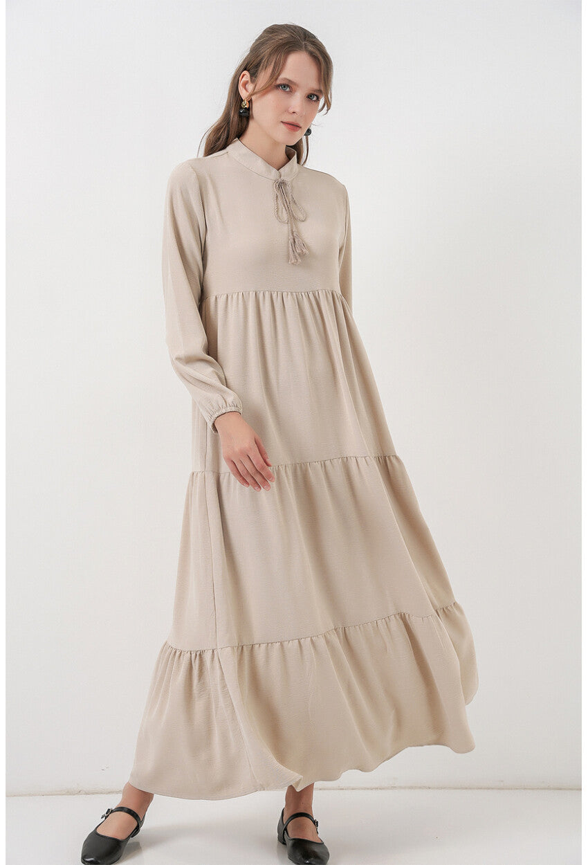 T1627 Yaka Bağcıklı Elbise