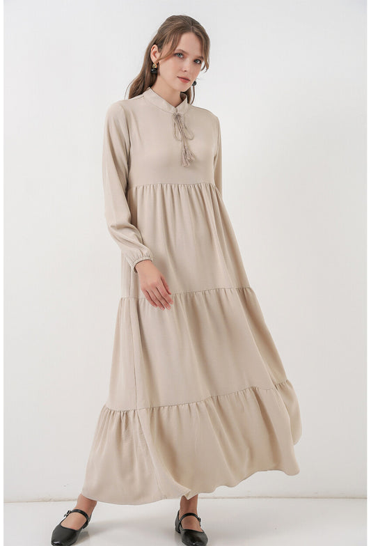 T1627 Yaka Bağcıklı Elbise