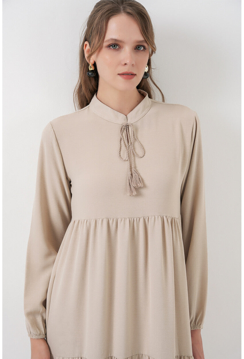 T1627 Yaka Bağcıklı Elbise