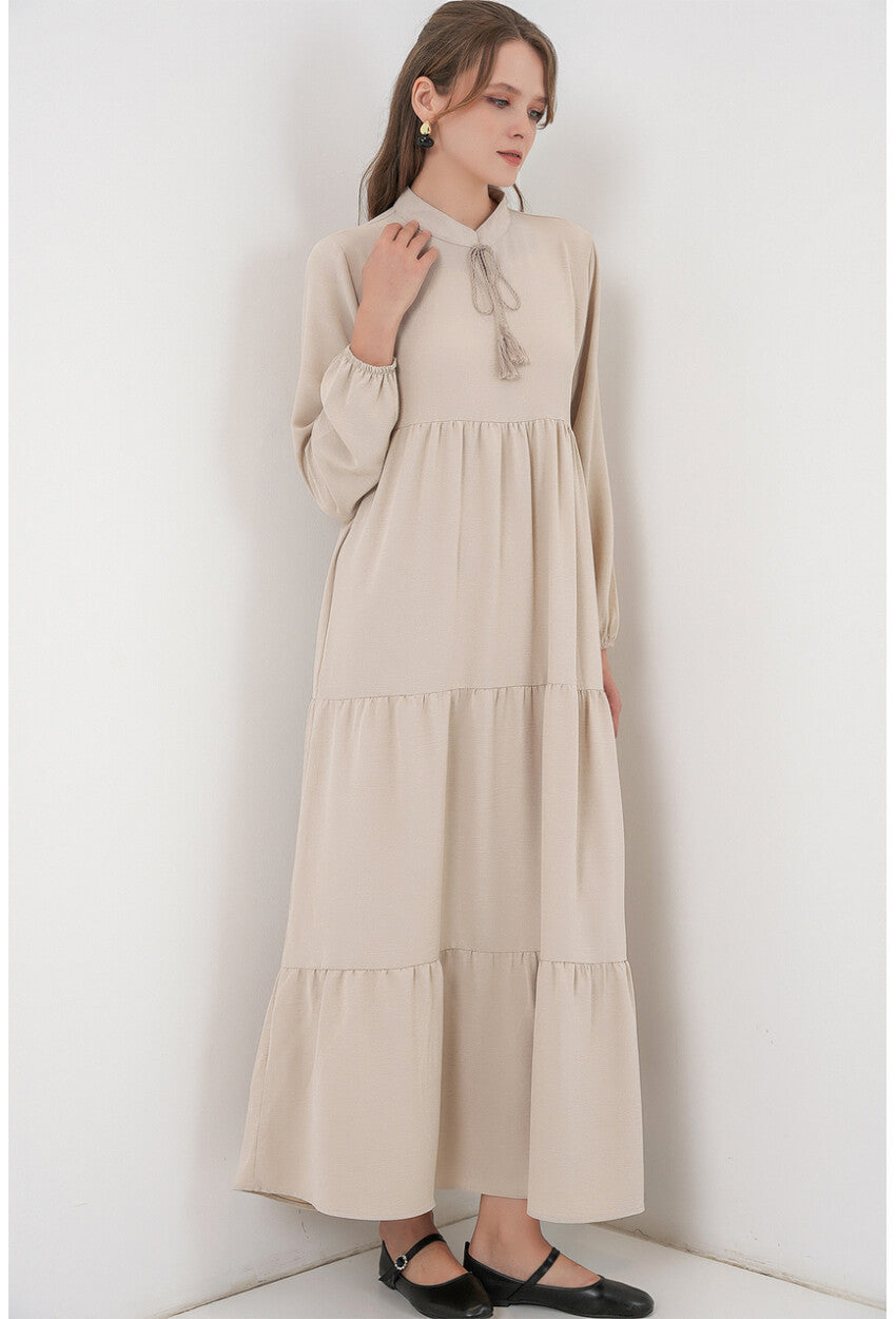 T1627 Yaka Bağcıklı Elbise