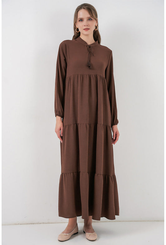 T1627 Yaka Bağcıklı Elbise