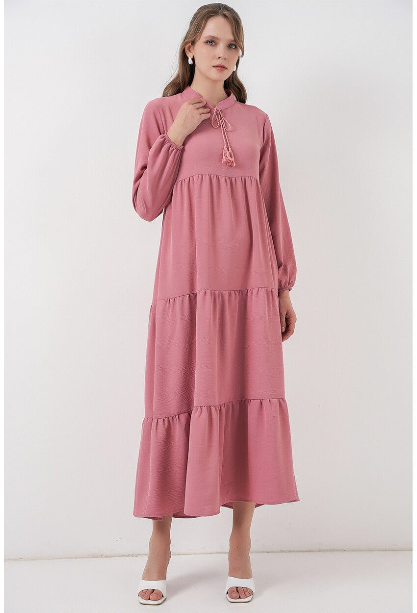 T1627 Yaka Bağcıklı Elbise