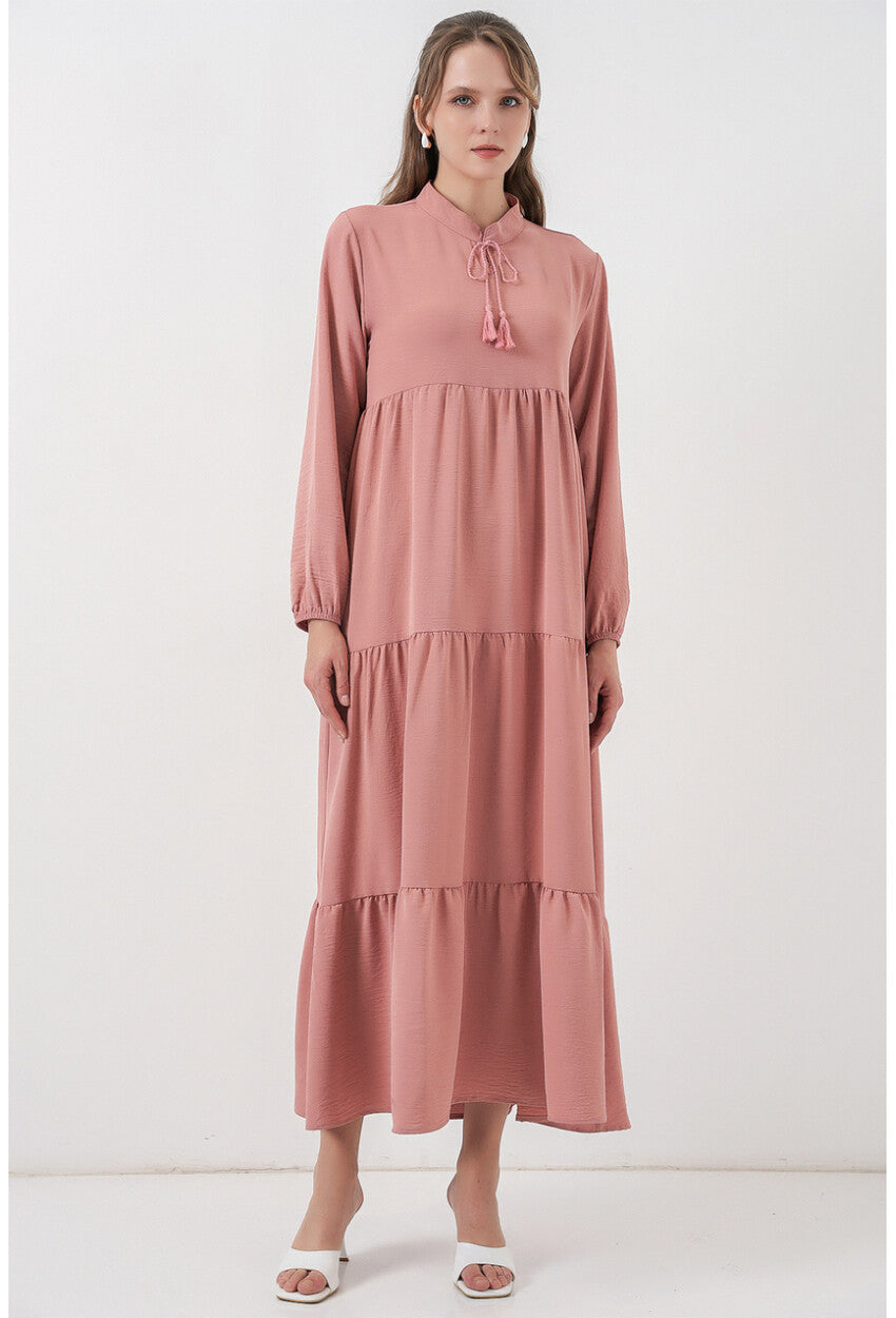 T1627 Yaka Bağcıklı Elbise