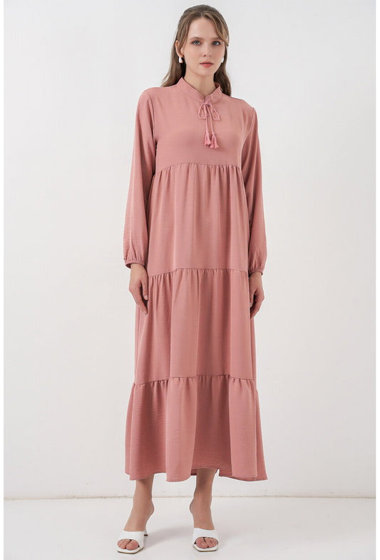 T1627 Yaka Bağcıklı Elbise