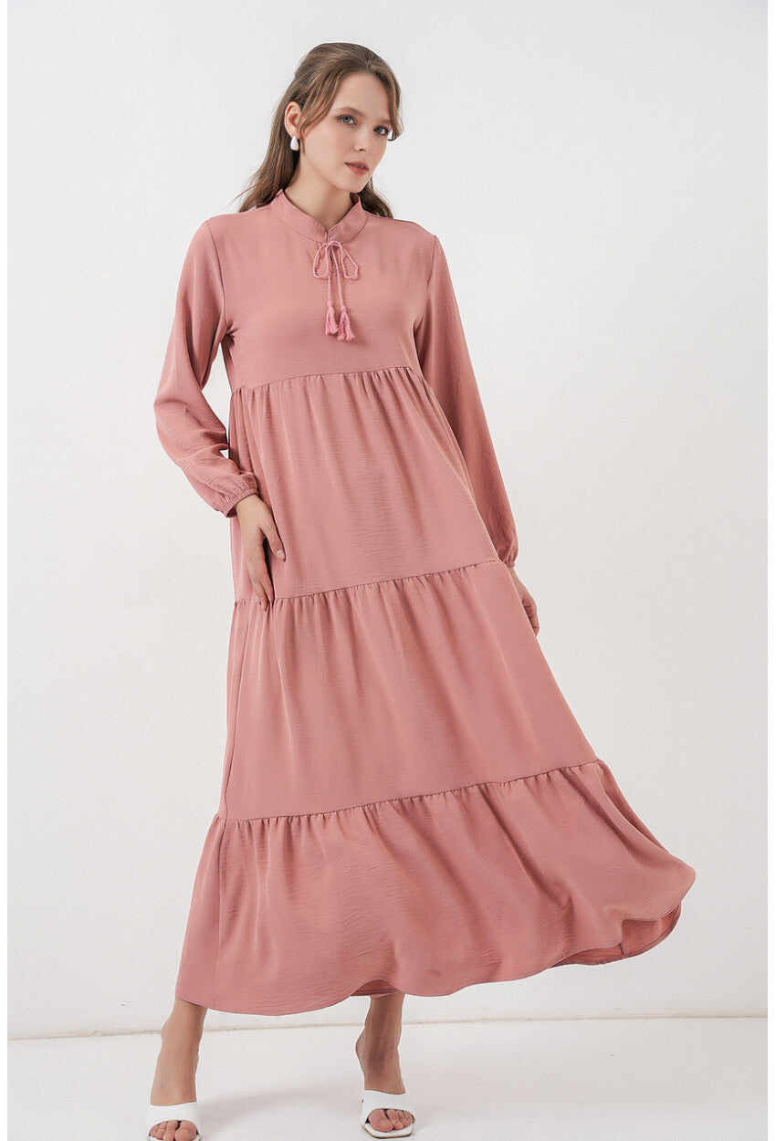 T1627 Yaka Bağcıklı Elbise