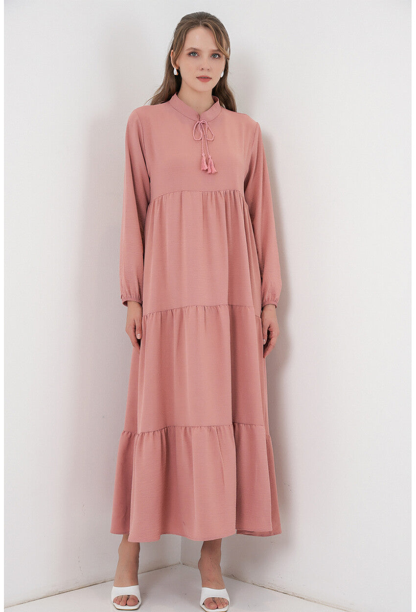 T1627 Yaka Bağcıklı Elbise