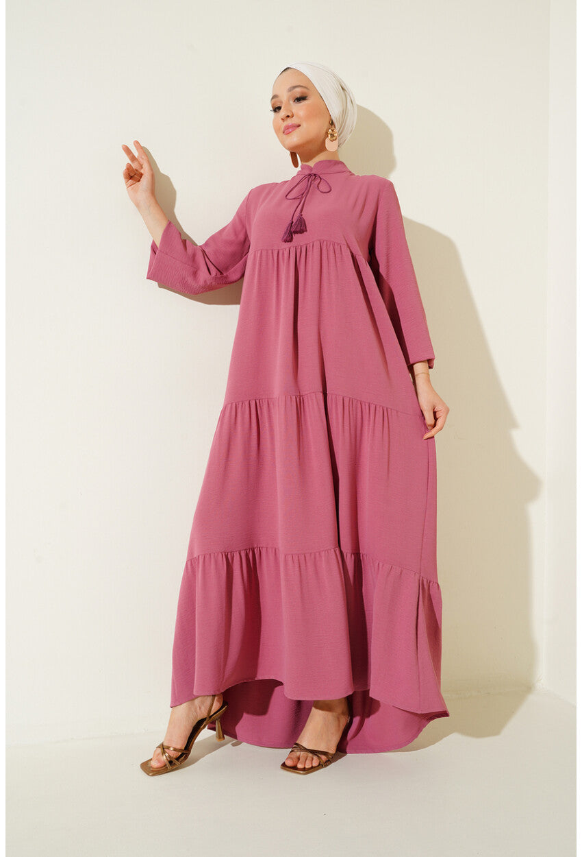 T1627 Yaka Bağcıklı Elbise