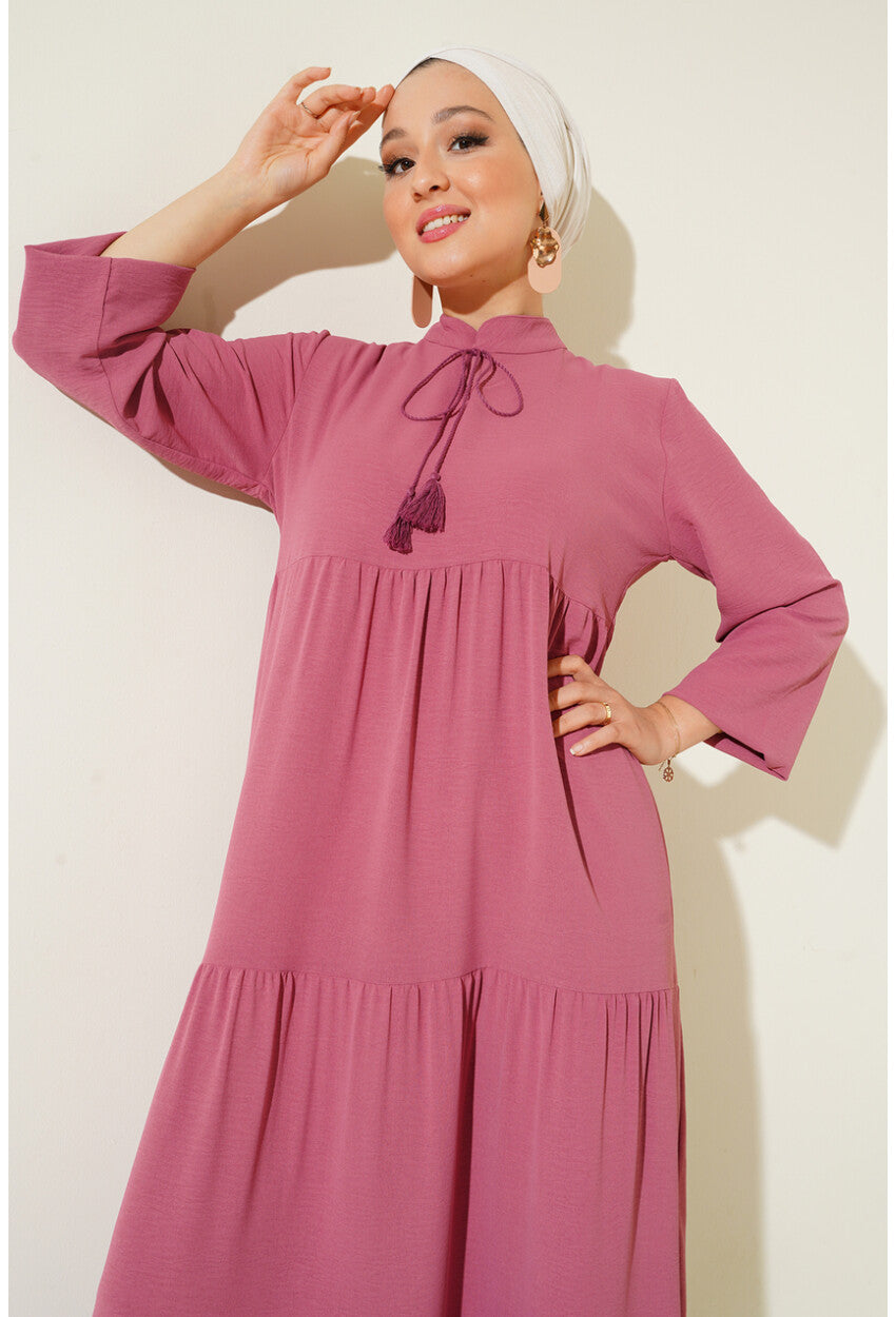 T1627 Yaka Bağcıklı Elbise