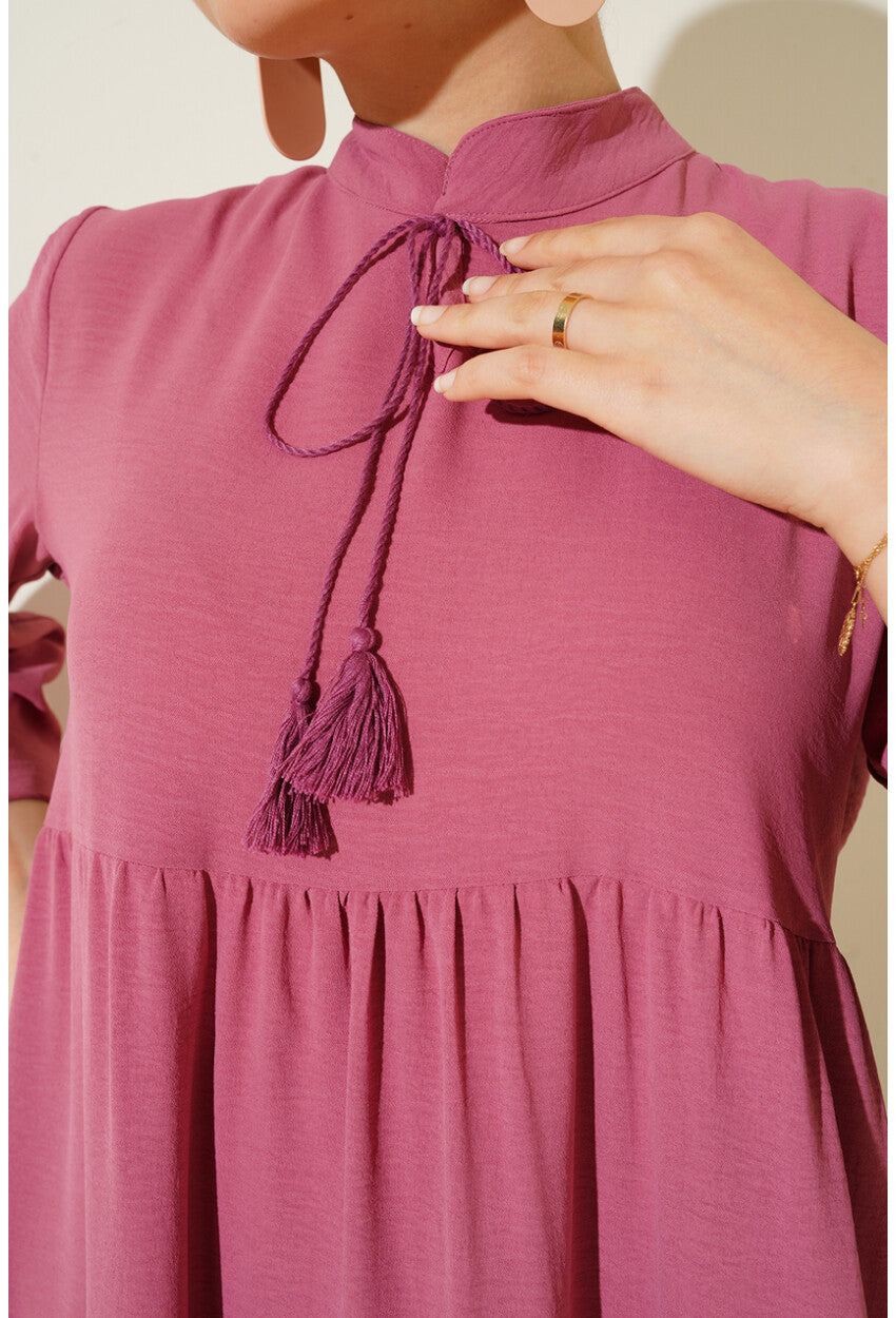 T1627 Yaka Bağcıklı Elbise