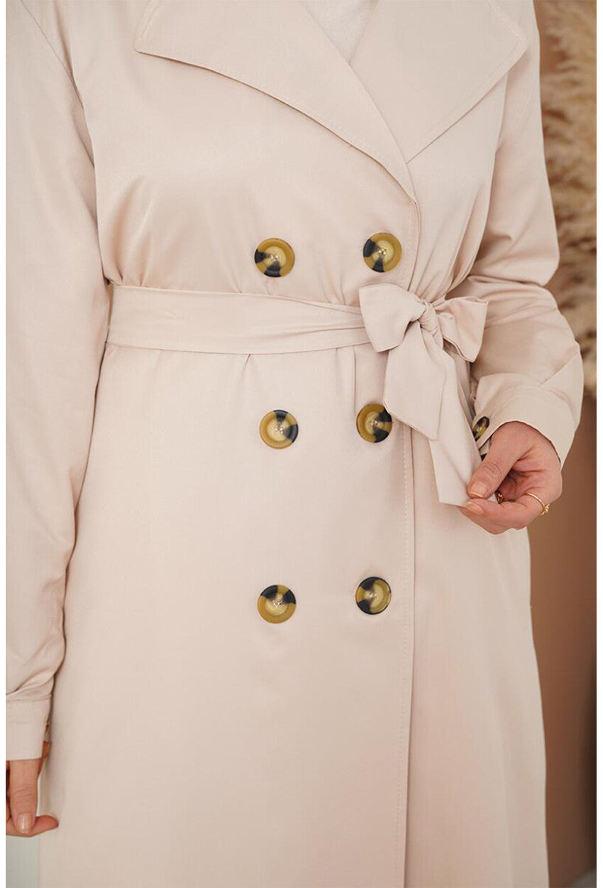 T5853 Kruvaze Yaka Tesettür Trençkot